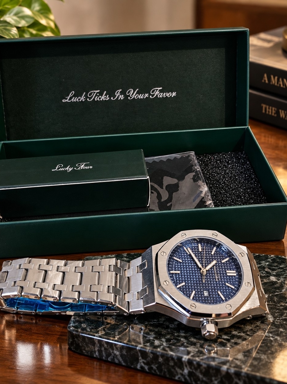 Lucky Four - Luxury Men's Stainless-Steel Watch with Blue Dial